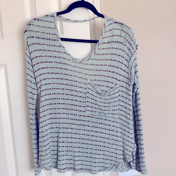 Free People Green Striped Drape Back Sweater  Open Back Hacci Top - Picture 3 of 15